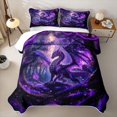 thumbnail image 2 of meiyoeat Purple Neon Forest Dragon Bed Spread Queen for Boys Girls, Galaxy Wildlife Queen Coverlet Set, 3pcs, 2 of 7