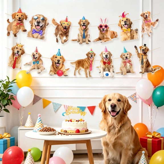 Golden Retriever Party Banner - 16 Unique Adorable Designs Festive Garland Decor