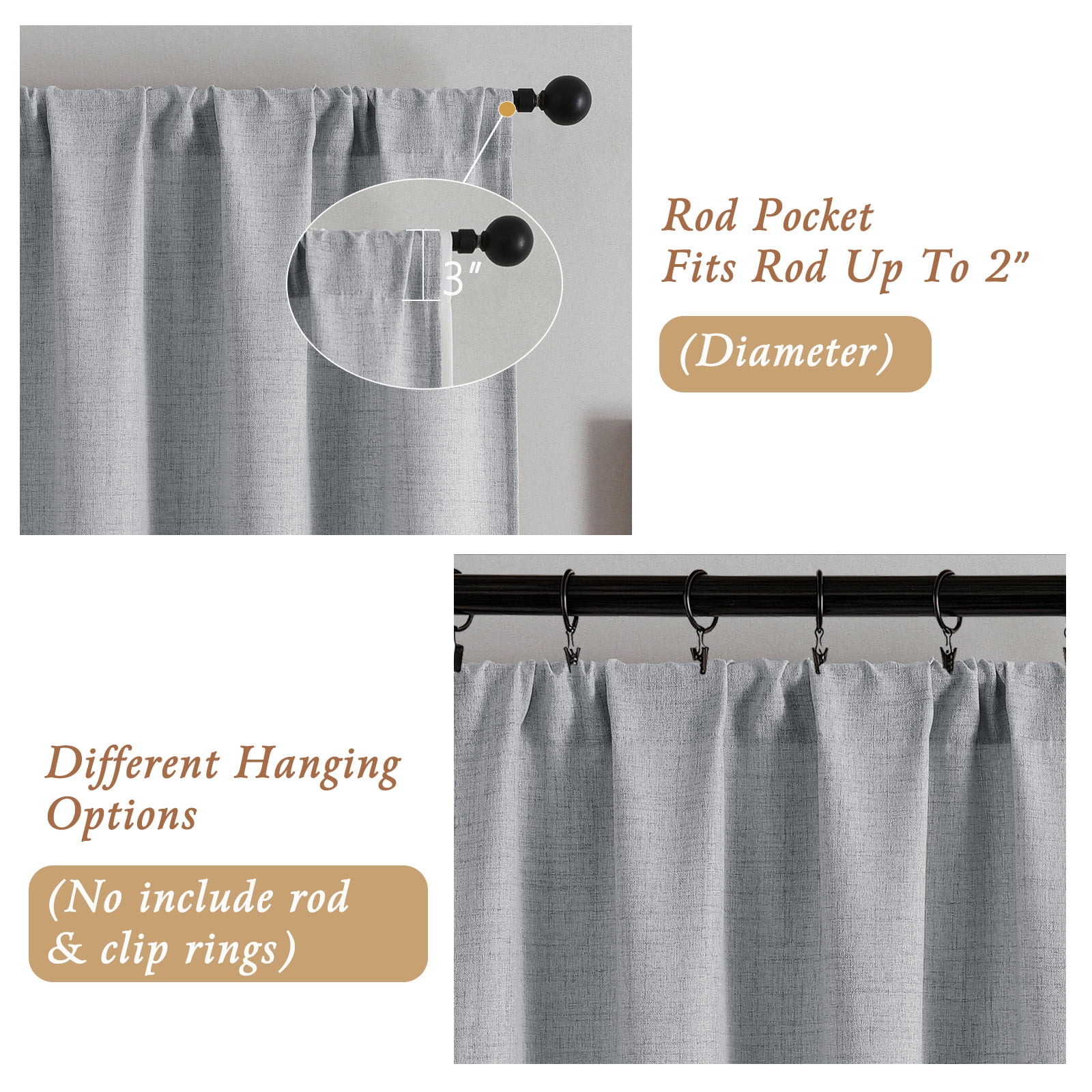 OVZME Judy Grey Curtains 84 Inch Length 2 Panels Set, Light Filtering Textured Farmhouse Window Curtain Drapes, Rod Pocket Style for Bedroom Living Room, Each 52Wx84L Inches, Grey