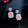 thumbnail image 5 of Pink CZ Stone Round Big Square Cut Drop Earring for Brides Fashion Brand Jewelry, 5 of 9