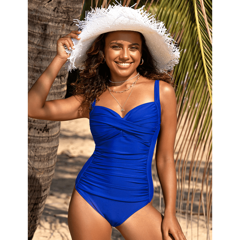Hilor Women s One Piece Swimsuits Front Twist Bathing Suits Tummy Control Swimwear Retro Inspired Monokini Walmart