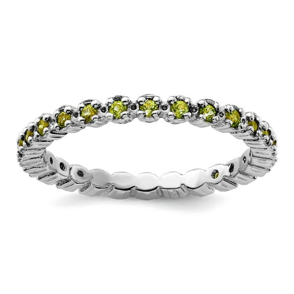 925 Sterling Silver Polished Prong set Patterned Stackable Peridot Ring Size 8 Stackable Ring for Women