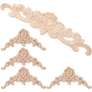 1 Set Wood Carved Appliques Unpainted Wooden Carvings Decorative Onlay for Cupboard