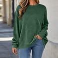 thumbnail image 7 of Women's Loose Fit Round Neck Long Sleeve Sweatshirt With Pocket Solid Color Pullover Comfy Casual Daily Wear | CSEONE,Army Green L, 7 of 7