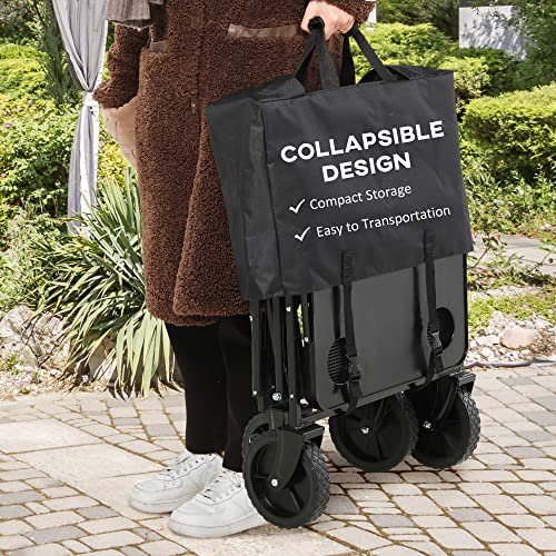 Outsunny Collapsible Wagon with Adjustable Handle, Folding Table and