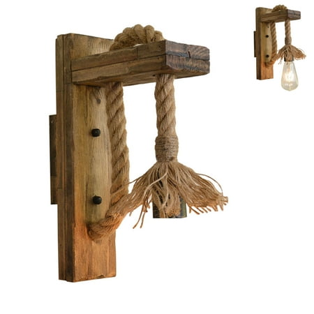 

ZPAQI E27 American Style Pastoral Hemp Rope Vintage Wooden Wall Lamp(Without Bulb)