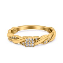 Yellow Tone, Simulated Cubic Zirconia Size-8 Crisscross Band Wedding Ring 925 Sterling Silver