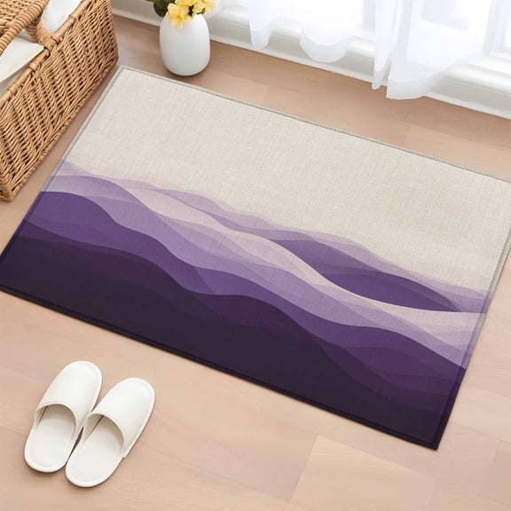 Purple Beige Ombre Bathroom Rug Washable 2x3 Entryway Rug Non Slip Minimalist Ocean Waves Linen Front Door Mat Low Pile Indoor Doormat Throw Floor Carpet for Kitchen Bedroom Entrance