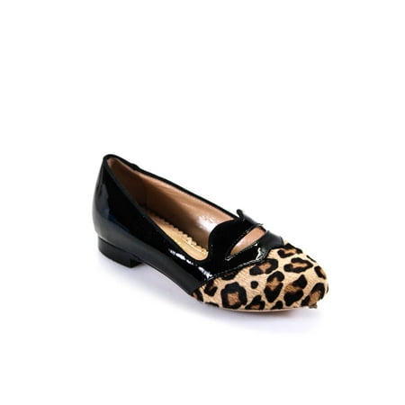 

Charlotte Olympia Incy Childrens Girls Animal Print Loafers Black Brown Size 28