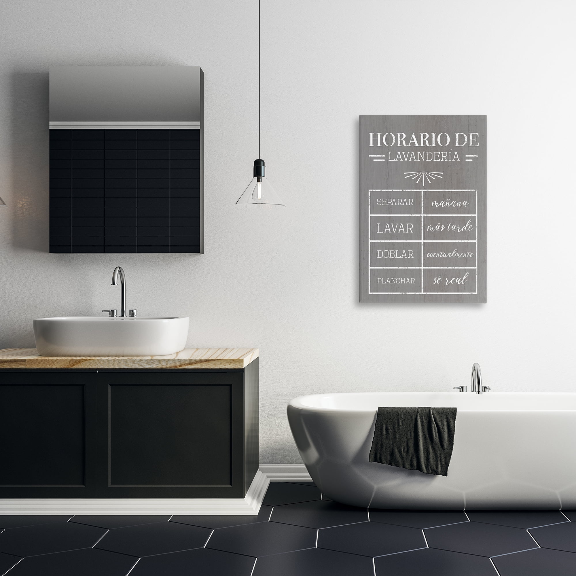 Stupell Industries Horario de Lavandería Bath & Laundry Painting Wrapped Canvas Art Print Wall Art, 20 x 30