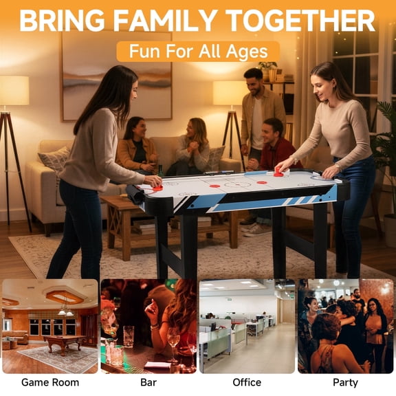 48" Mid-Size Indoor Hover Hockey Game Table; Easy Setup, Air-Powered Play with LED Scoring, Multicolored