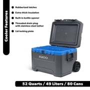 Igloo 52 QT Overland Ice Chest Cooler with Wheels, Gray and Blue