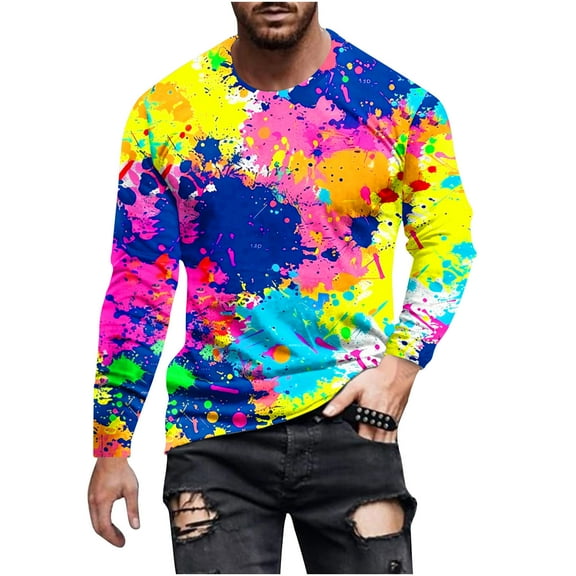 Dagegui Men's Tie Dye Shirts Trendy Long Sleeve Crew Neck T Shirt Big and Tall Outdoor Sport Tees Running Workout Athletic Tops Pullovers Pink,M