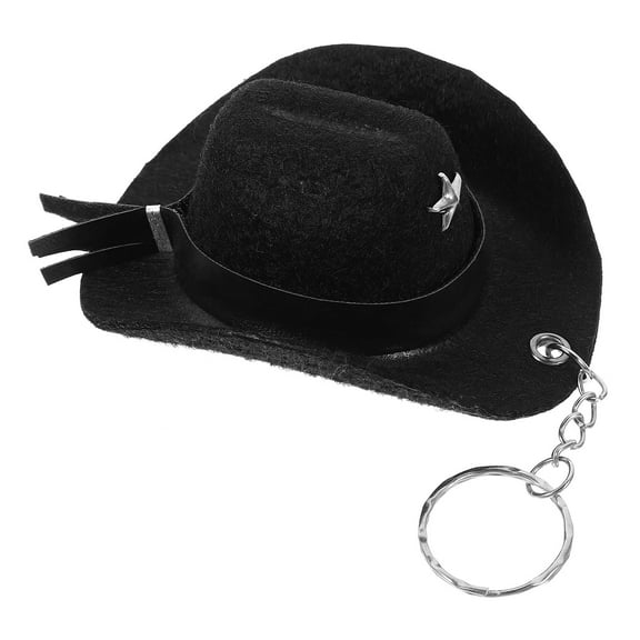 HAMPPLIES 1Pcs Miniature Cowboy Hat Keychain Black Cloth Metal For Women Men