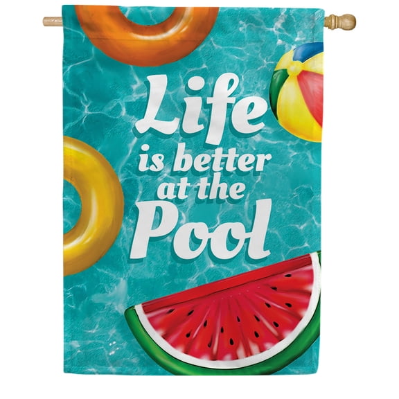 America Forever Life is Better at the Pool House Flag 28 x 40 inch Double Sided Summer Pool Fun in the Sun Watermelon Lifebuoy Floats Summertime Flag