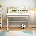 thumbnail image 2 of WILK Kids Desk , Solid Wood Children Study Desk with Chair, Reading Homework Drawing Table  Writing Desk Computer Station Built-in Bookshelf Hutch and Storage Drawers (White), 2 of 7