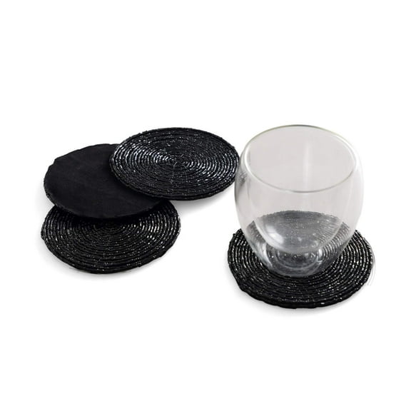 Glass Beaded Coaster in Black, Set of 4