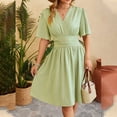 thumbnail image 6 of HJYCHN Elegant Women's Casual V-Neck Flared Sleeves Solid Color Dress with Waist for Everyday Style Green XL, 6 of 8