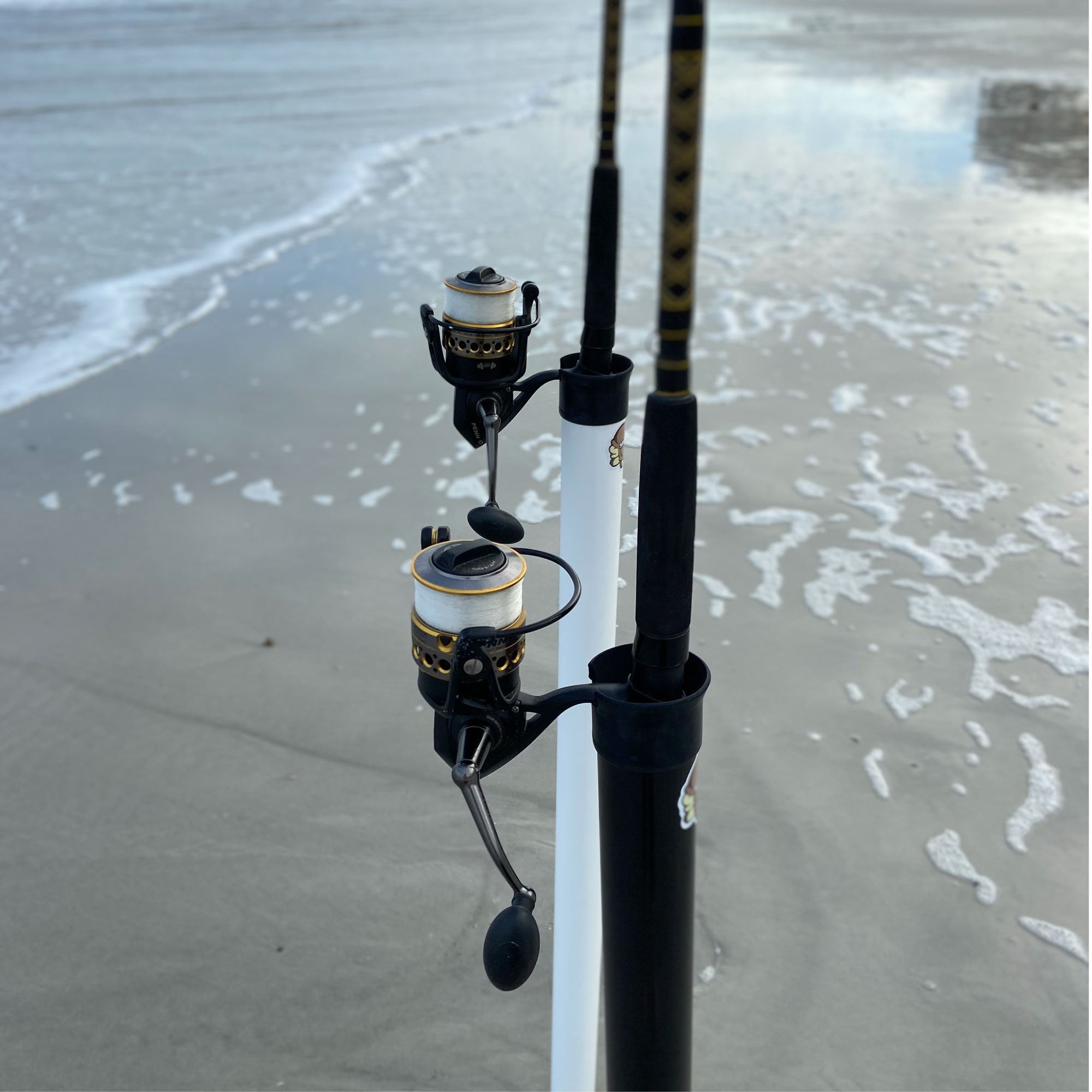 Sand Flea Surf Fishing Rod Holder Beach Sand Spike with Microfiber Bait Towel and Adjustable Surf Rod Pin. 2, 3 or 4 Foot Lengths. Made from