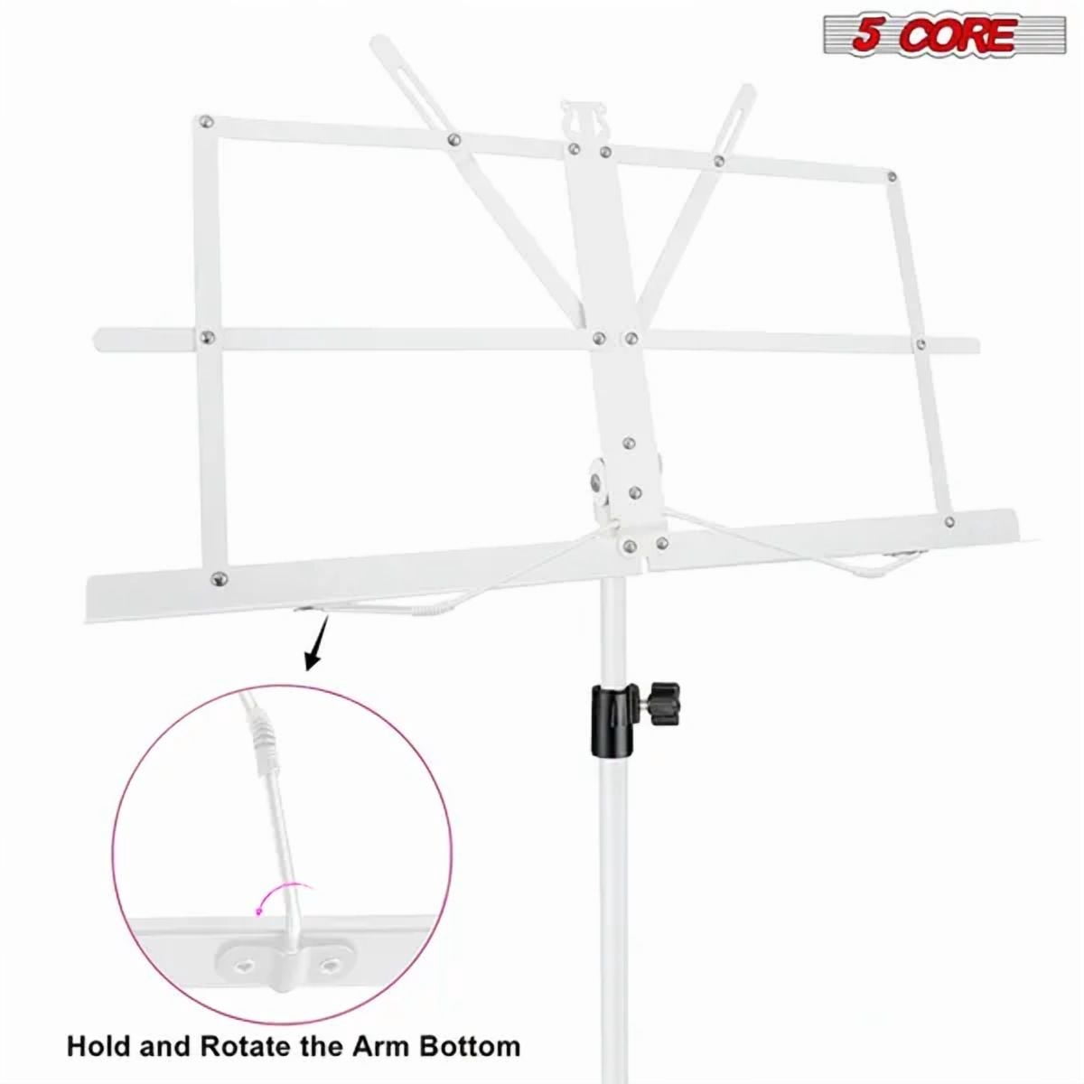 5 Core Music Stand Adjustable Desktop Book Stands Portable Sheet Holder All Metal Foldable Bookstand - MUS FLD WH