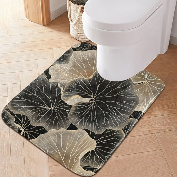 Toilet Rug U-Shaped Bathroom Rugs Non-Slip Soft Plush Machine Washable Contour Bath Mat Biloba Leaves Outline 24x20