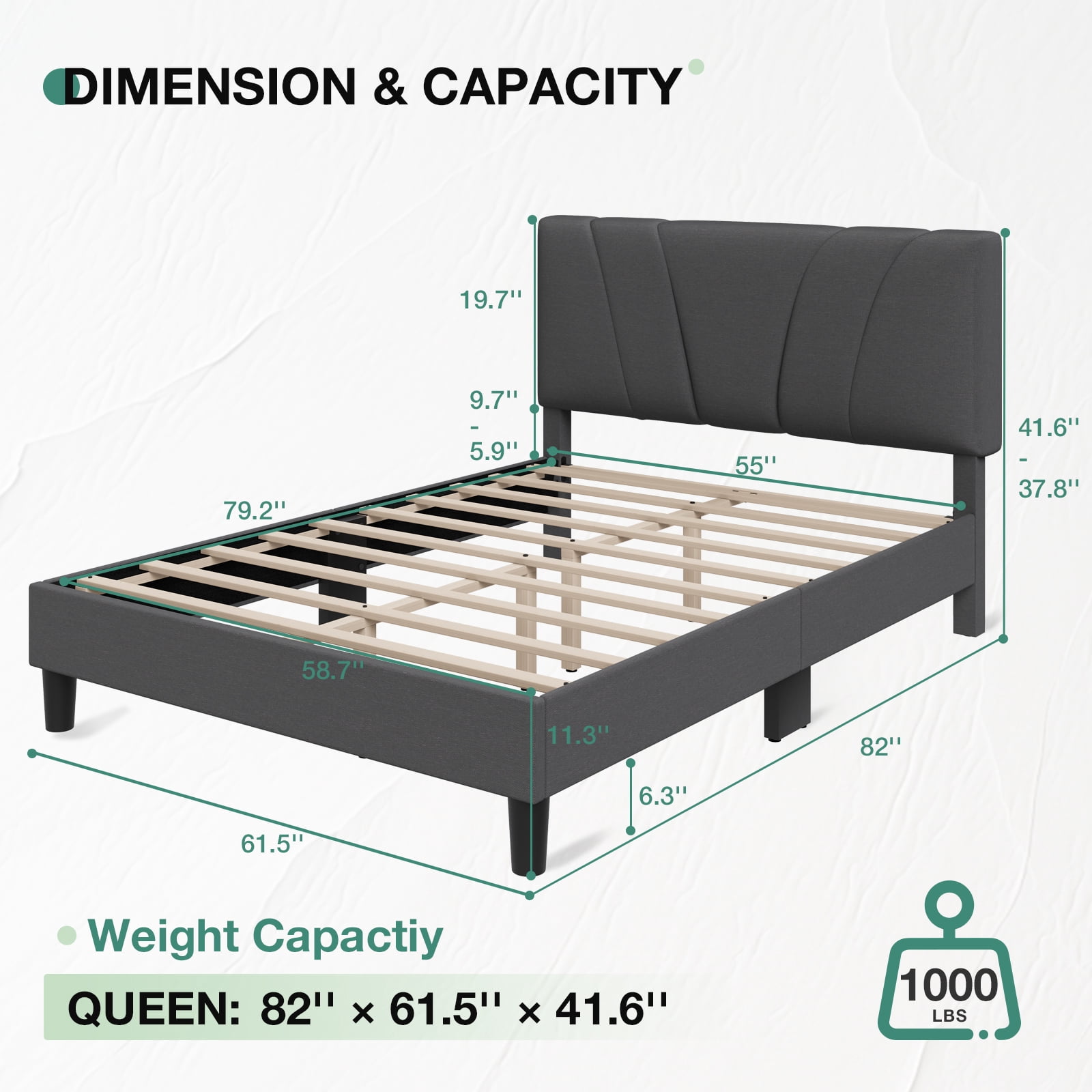 Novilla Queen Size Bed Frame Upholstered Platform Queen Bed Frame with Adjustable Headboard, Strong Weight Capacity, No Box Spring Needed, Easy Assembly, Grey
