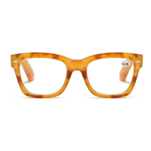 Thick Oversize Square Reading Glasses for Women and Men, Blue Light Blocking Yellow Tortoiseshell Spring Hinge Readers  3.00