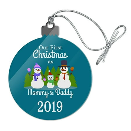 Christmas Family Newsletter Our First Christmas as Mommy and Daddy 2019 Snowman Family Acrylic Christmas Tree Holiday Ornament ()