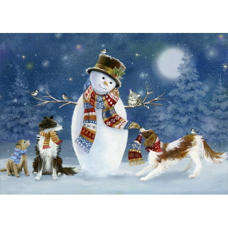 - LPG Greetings Winter Fun Snowman and Dogs in Scarves : Sarah Summers Deluxe Velvet Touch Christmas Card