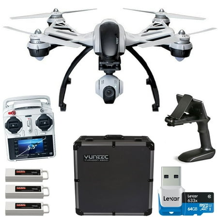 Yuneec Q500 Typhoon Quadcopter Drone w/ 3-Axis Gimbal Camera, Steady Grip, Deluxe Case + 3 Batteries and Lexar 64GB Card Bundle