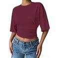 thumbnail image 7 of GZWYHT Womens Crewneck Short Sleeve Cinched Waist Ruched Tops Casual Slim Fitted Basic Shirts Workout Summer Clothes Red S, 7 of 7