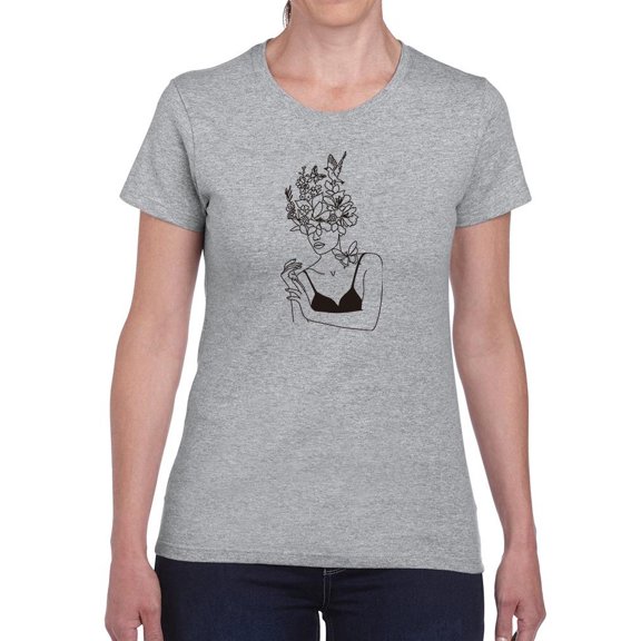 Woman Face With Flowers Shaped T-Shirt Women -Image by Shutterstock, Female 3X-Large