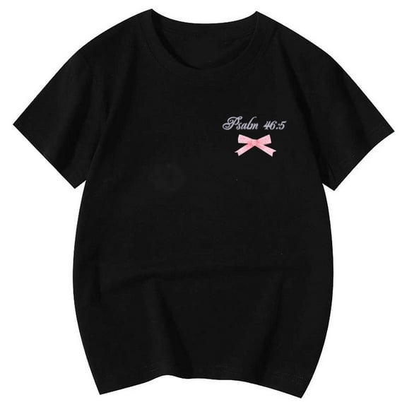 Toddler Girls Tops & T-Shirts Letter Print Round Neck Short Sleeve Tops Pullover Tee Shirts Sportwear,Black,3-4 Years