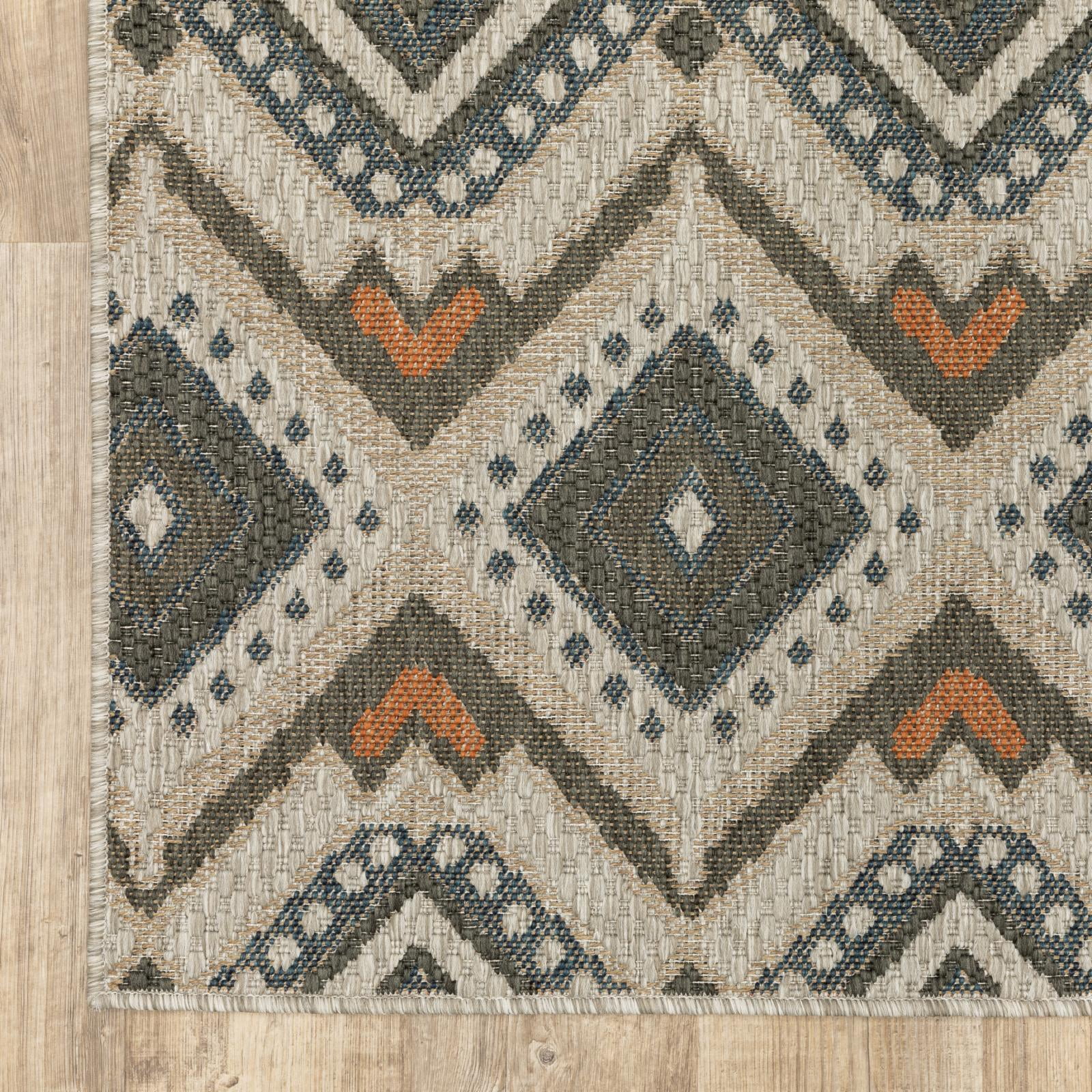 Avalon Home Lakeland Tribal Indoor/Outdoor Rug, 5'3" X 7'3", Grey/ Orange