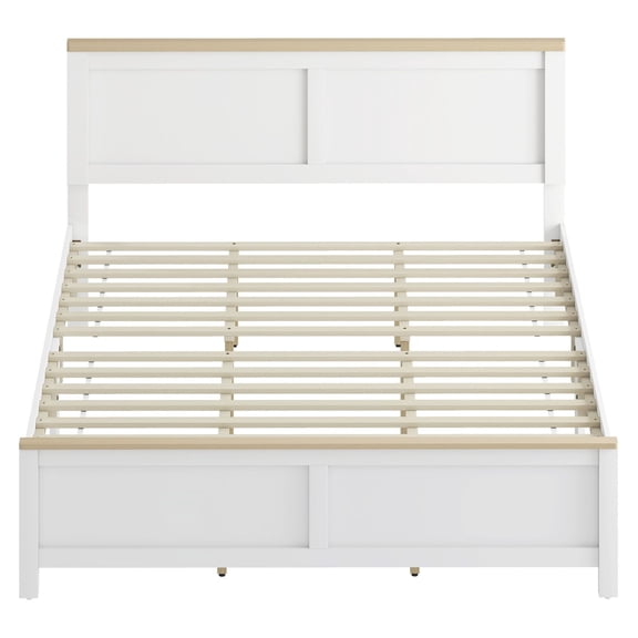 Queen Bed Frame with Headboard, Modern Platform Bed, Wood Slats, No Box Spring, White Finish, Easy Assembly, 85"L x 62.4"W