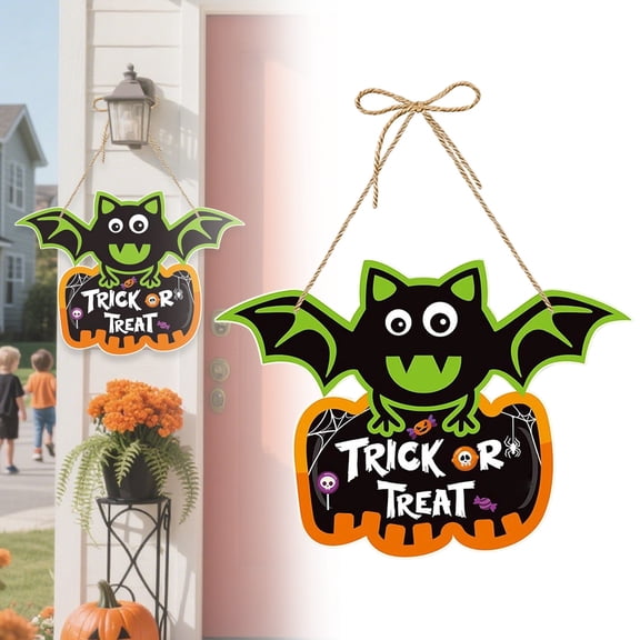 ZMKIAG Halloween Door Decorations, Bats Hanging Sign for Front Door, Wreath Decor for Indoor,Outdoor, Halloween Party Decoration for Home,Wall,Porch,Yard,Window