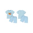 thumbnail image 2 of RUINIXCW Kids Toddler Baby Boy Halloween Outfit Little Baby Boy Summer Fall Clothes Pumpkin Embroidery Striped Short Sleeves T-Shirt and Shorts Set, 2 of 9
