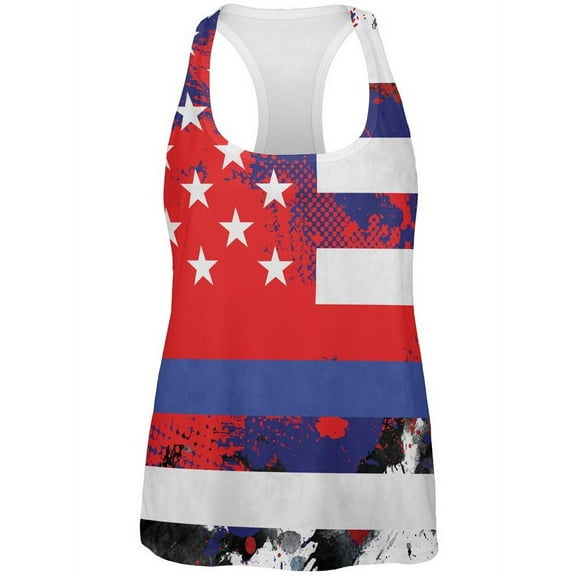 Thin Blue Line Police Lives Matter Distressed Splatter All Over Womens Work Out Tank Top Multi MD