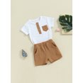 thumbnail image 5 of Toddler Boy Shorts Set Short Sleeve Round Neck Pocket Button T-Shirt with Shorts 2Pcs Summer Outfit, 5 of 9
