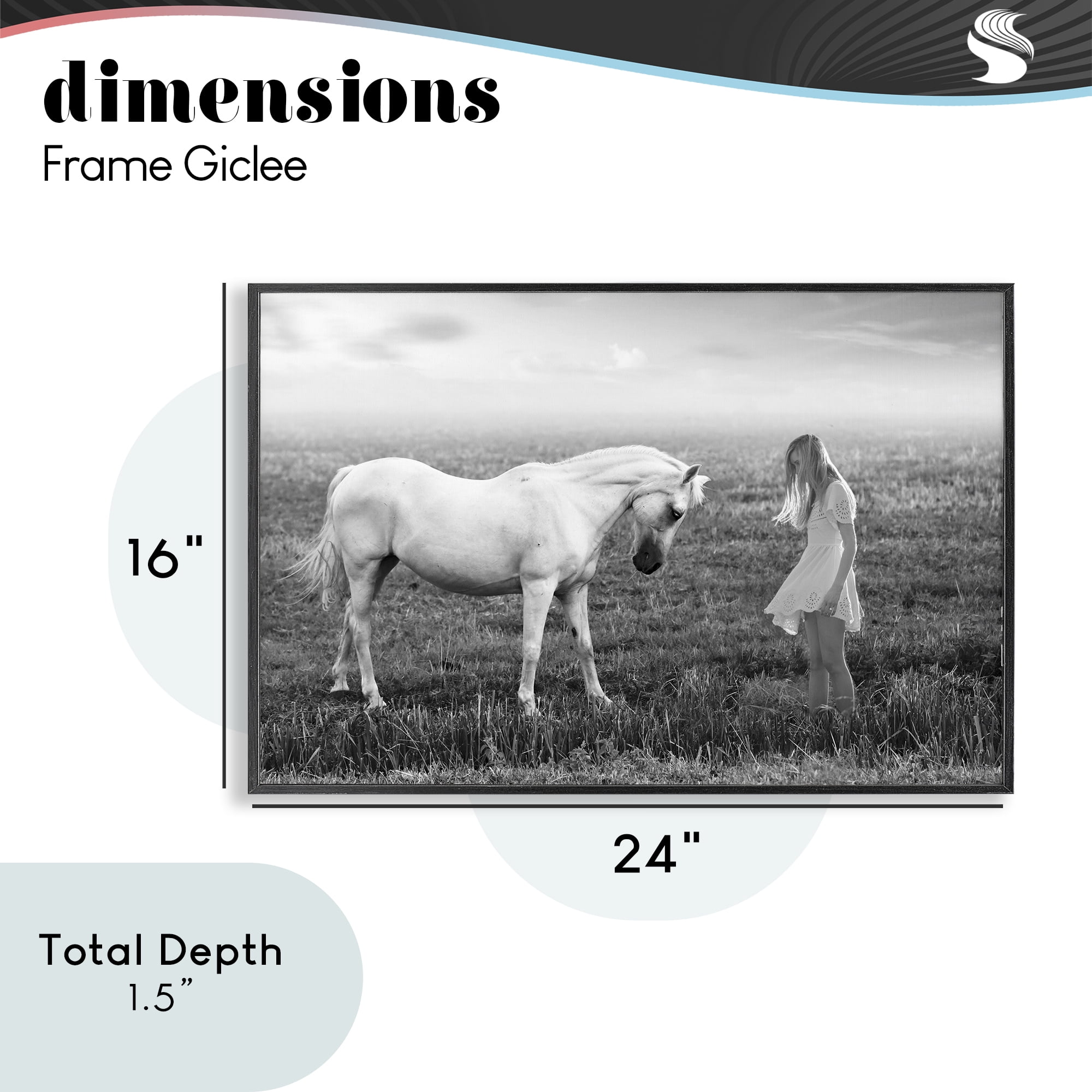 Her White Horse Black Framed Giclee Art, design by Ata Alishahi
