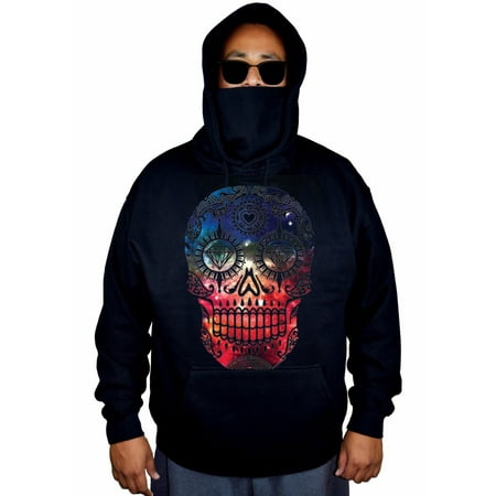 Men's Galaxy Sugar Skull Black Mask Hoodie Sweater X-Large Black