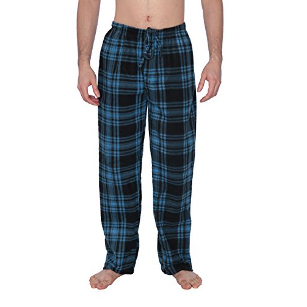 Active Club - Active Club Mens Plaid Plush Pajama Pants (Large, Navy & Green Sky Plaid
