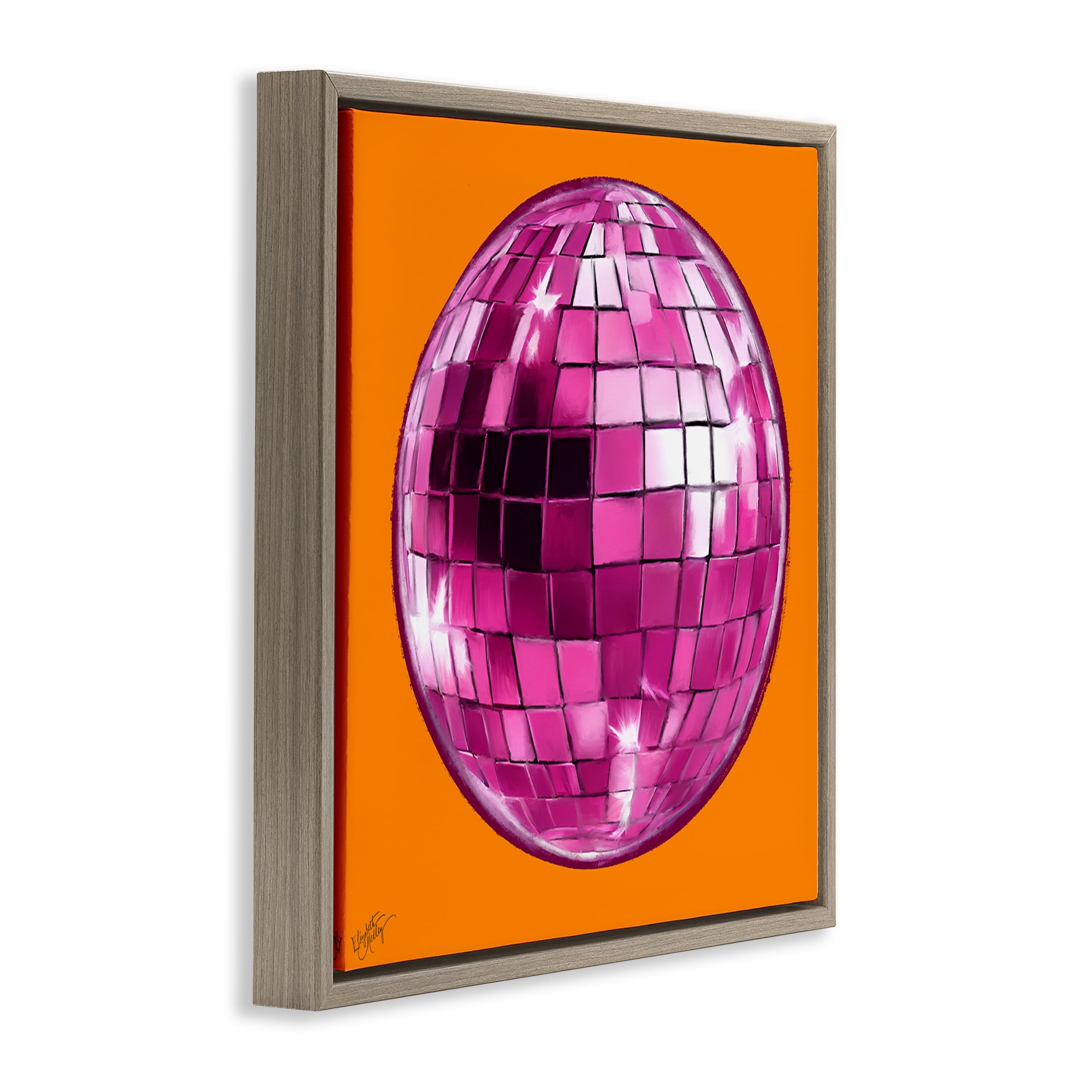Stupell Industries Disco Ball on Orange Novelty & Humor Painting Brown Floater Framed Canvas Art Print Wall Art, 18 x 18