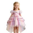 thumbnail image 3 of FYDUU Girls Puffy Pageant Rainbow Tulle Princess Dresses Tiered Birthday Party Tutu Gown With Long Train Formal Performances Dresses 7-8 Years, 3 of 7