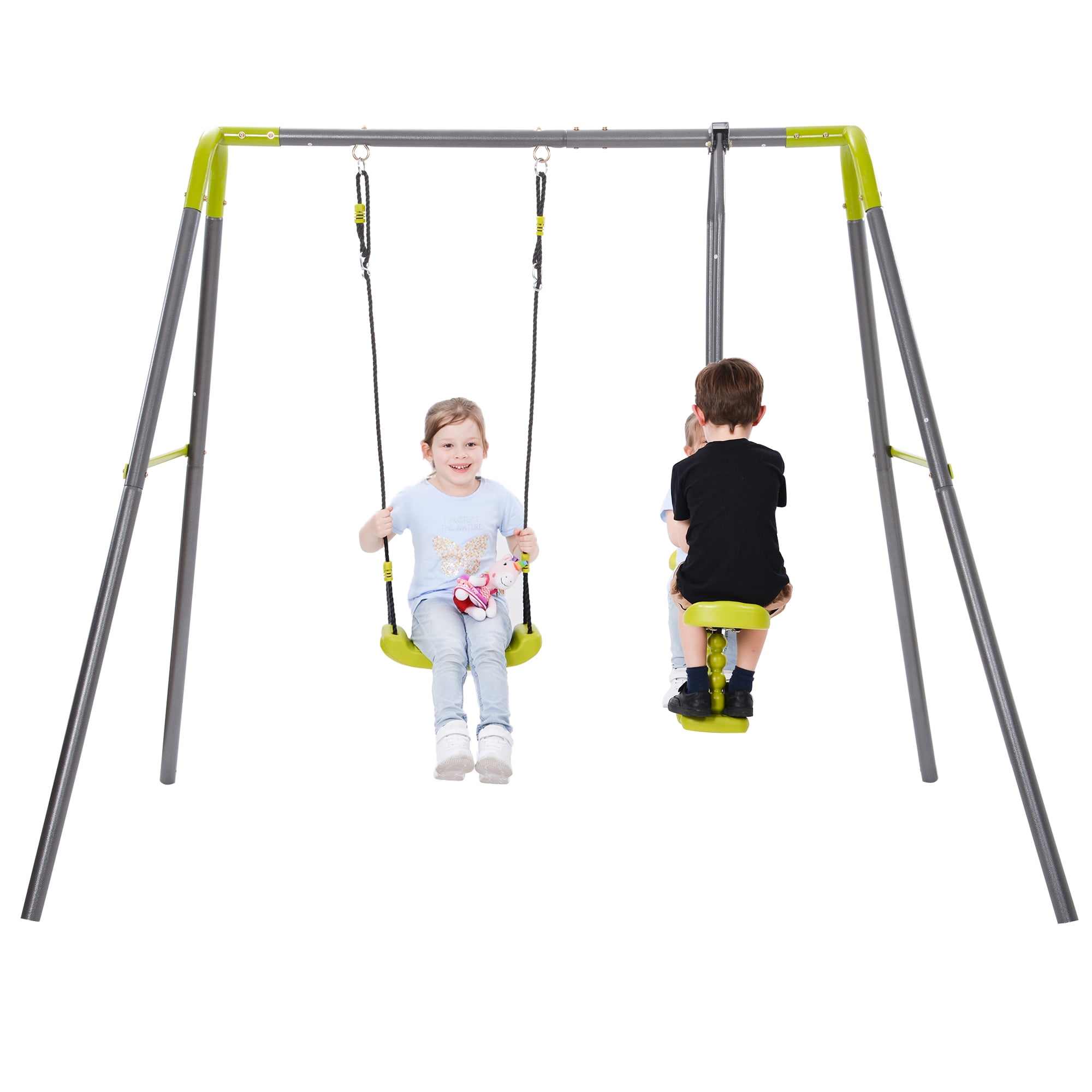 Hanging Mesh Rope Swing Set with Adjustable Ropes and Detachable Bar with Back for Indoor/Outdoor/Playground Children Tree Swing Seat with 2 Hooks and Swing Straps Swing Seat for Kids Backyard 