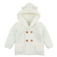 thumbnail image 3 of QUYUON Infant Baby Sweaters Cardigan Toddler Boys Girls Knitted Button up V-Neck Long Sleeve Hooded Jackets Outerwear Coats with Pockets Warm Thicken Hoodie Jacket Winter Sweater White 90, 3 of 7