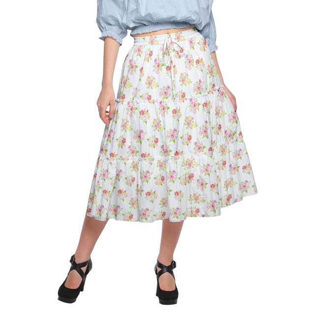 Moomaya Jupe Imprimée pour Femmes Évasée Élastique à Enfiler Taille Jupe pour Dames