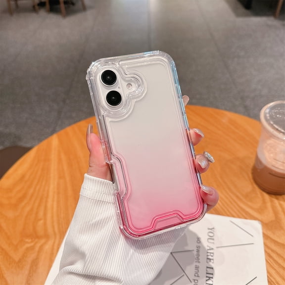 Compatible with iPhone XR Case, 2 in 1 Hybrid Rugged Hard PC Soft Silicone Bumper Slim Rugged Anti-Scratch Shockproof Gradient Color Phone Case Women Girls for iPhone XR,Pink