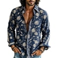 thumbnail image 2 of Fsmtpdam Cotton Hawaiian Shirts for Men Floral Button Down Collared Long Sleeve Boho V Neck Vintage Top Lightweight Summer Beach Holiday Relaxed Fit Vacation Tees, 2 of 5