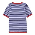 thumbnail image 5 of Graphic Tees for Women T-Shirts Summer Tops Casual Crewneck Short Sleeve Striped Knitted T Shirt Blue M, 5 of 5